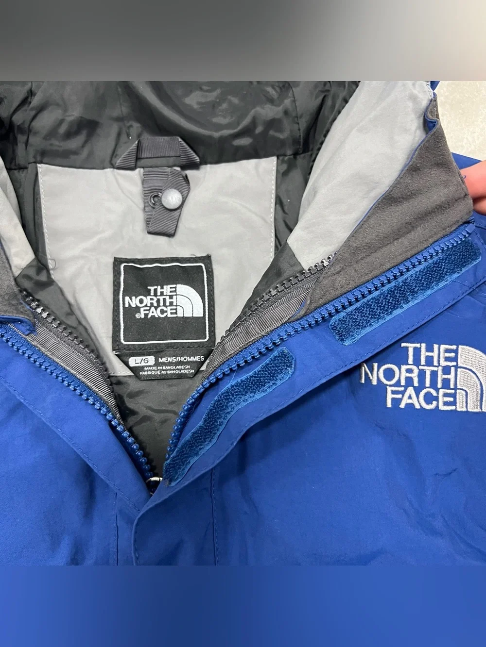 The North Face Hyvent Windbreaker Jacket Hooded Coat Mens Size L Blue Grey